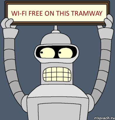 Wi-Fi free on this tramway, Комикс Бендер с плакатом