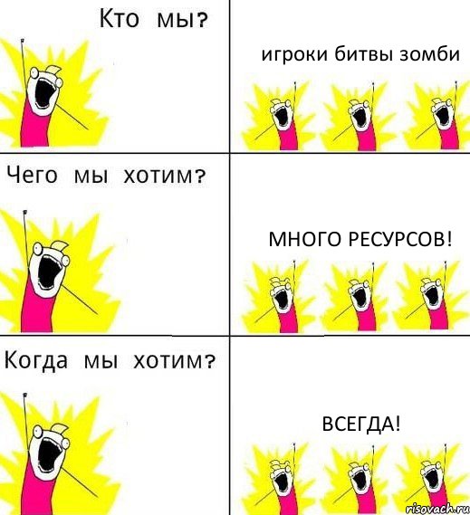 игроки битвы зомби много ресурсов! всегда!, Комикс Что мы хотим