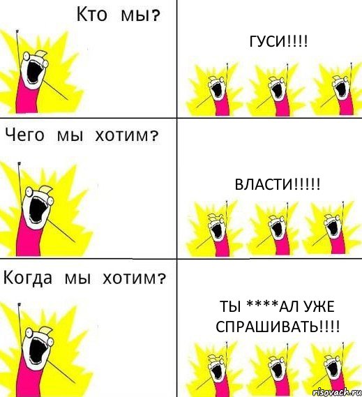 ГУСИ!!!! ВЛАСТИ!!!!! ТЫ ****АЛ УЖЕ СПРАШИВАТЬ!!!!, Комикс Что мы хотим