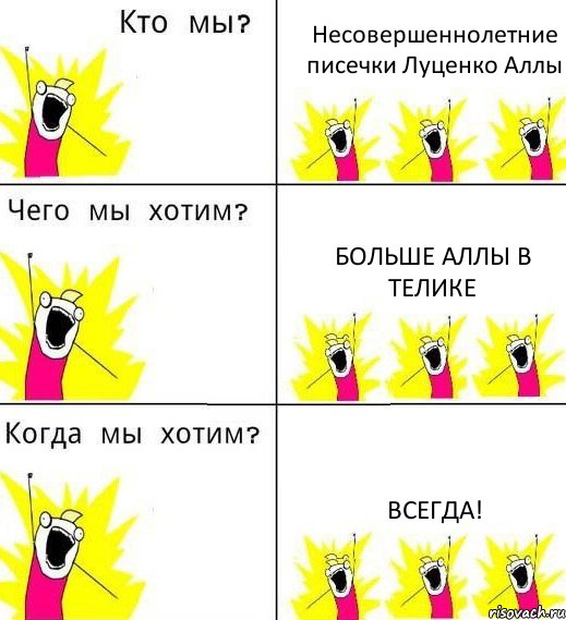 Несовершеннолетние писечки Луценко Аллы Больше Аллы в телике Всегда!, Комикс Что мы хотим