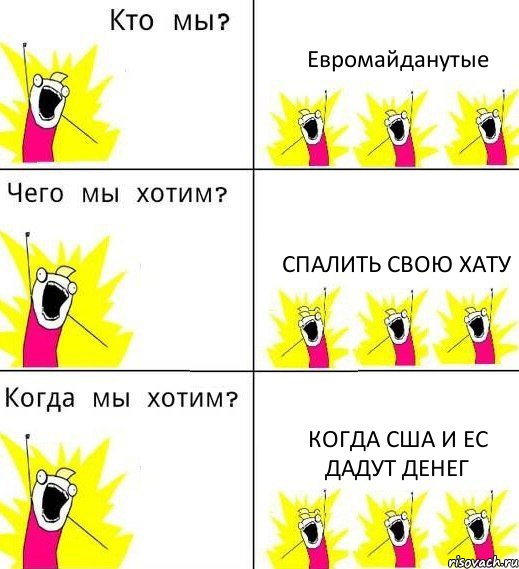 Евромайданутые Спалить свою Хату Когда США и ЕС дадут денег, Комикс Что мы хотим