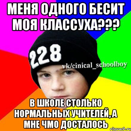 Меня одного бесит моя классуха??? В школе столько нормальных учителей, а мне чмо досталось, Мем  Циничный школьник 1