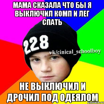 Мама сказала что бы я выключил комп и лег спать НЕ ВЫКЛЮЧИЛ И ДРОЧИЛ ПОД ОДЕЯЛОМ, Мем  Циничный школьник 1