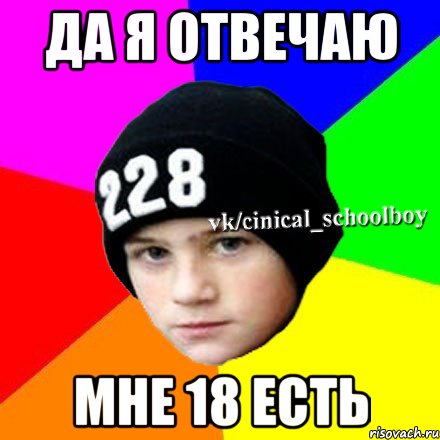 Да я отвечаю мне 18 есть, Мем  Циничный школьник 1