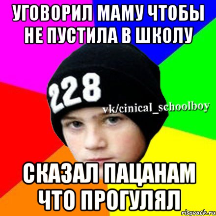 Уговорил маму чтобы не пустила в школу сказал пацанам что прогулял, Мем  Циничный школьник 1