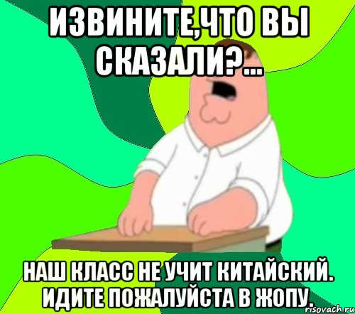 Извините,что вы сказали?... наш класс не учит китайский. идите пожалуйста в жопу., Мем  Да всем насрать (Гриффин)