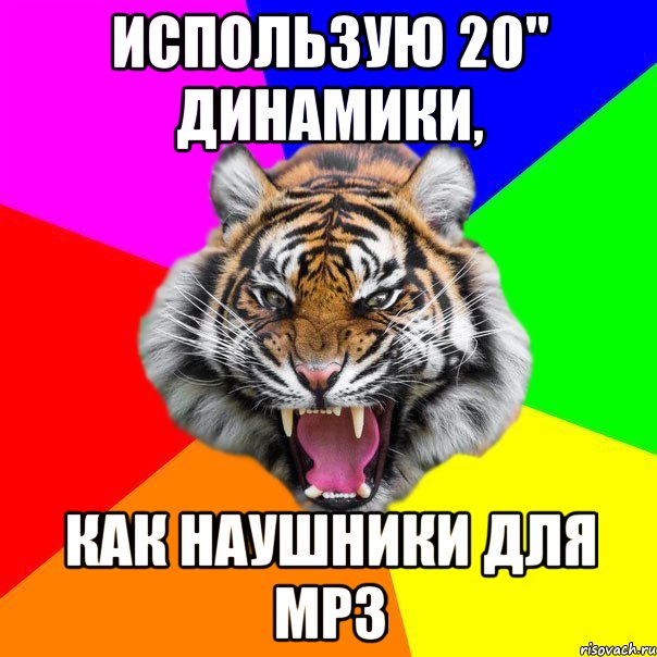 ИСПОЛЬЗУЮ 20" ДИНАМИКИ, КАК НАУШНИКИ ДЛЯ MP3, Мем  ДЕРЗКИЙ ТИГР