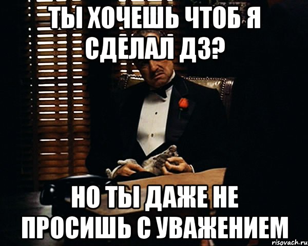 Ты хочешь чтоб я сделал ДЗ? Но ты даже не просишь с уважением, Мем Дон Вито Корлеоне