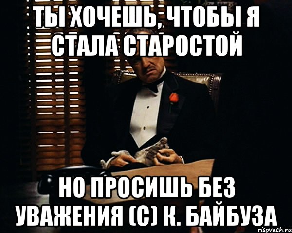 Ты хочешь, чтобы я стала старостой Но просишь без уважения (с) К. Байбуза, Мем Дон Вито Корлеоне