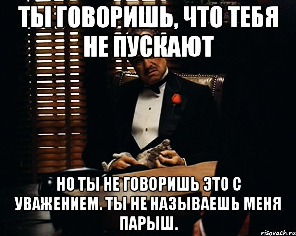 Ты говоришь, что тебя не пускают Но ты не говоришь это с уважением. Ты не называешь меня Парыш., Мем Дон Вито Корлеоне