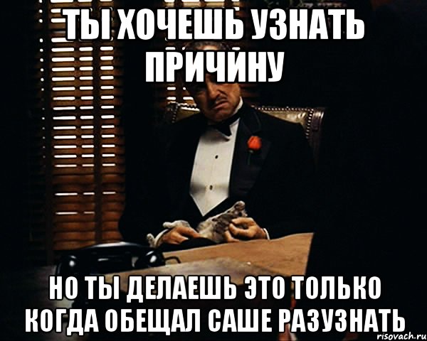 ты хочешь узнать причину но ты делаешь это только когда обещал саше разузнать, Мем Дон Вито Корлеоне