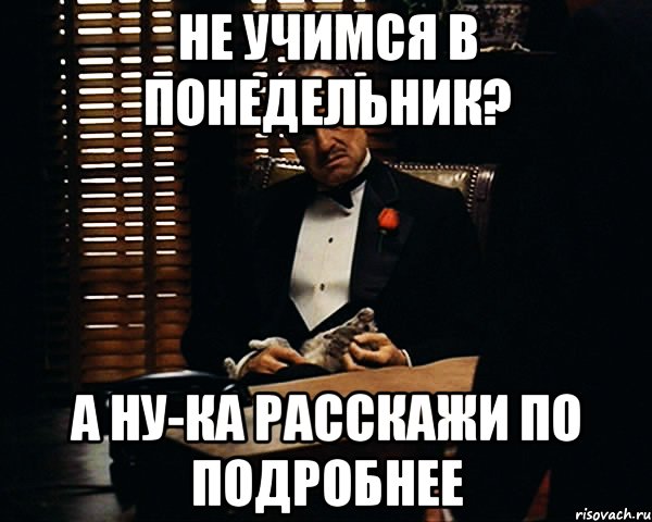 Не учимся в понедельник? А ну-ка расскажи по подробнее, Мем Дон Вито Корлеоне