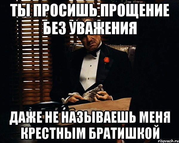 ты просишь прощение без уважения даже не называешь меня крестным братишкой, Мем Дон Вито Корлеоне