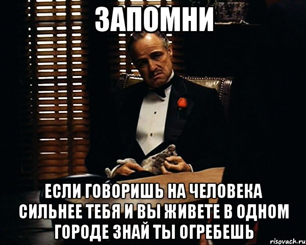 запомни если говоришь на человека сильнее тебя и вы живете в одном городе знай ты огребешь, Мем Дон Вито Корлеоне