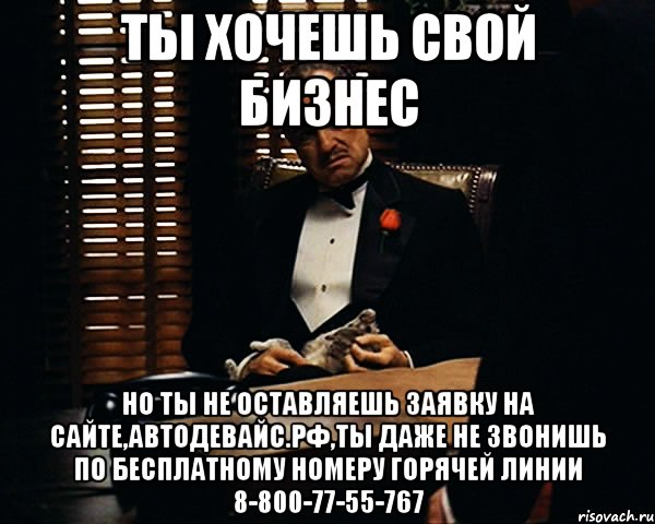 Ты хочешь свой бизнес но ты не оставляешь заявку на сайте,Автодевайс.рф,ты даже не звонишь по бесплатному номеру горячей линии 8-800-77-55-767, Мем Дон Вито Корлеоне