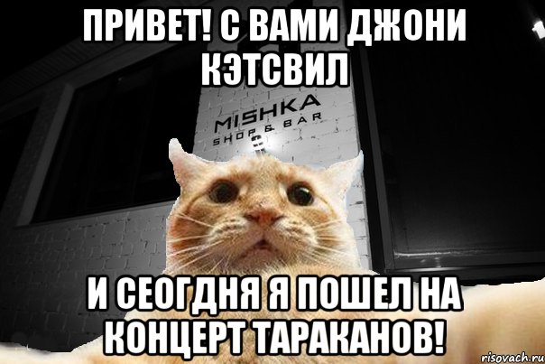 ПРИВЕТ! С ВАМИ ДЖОНИ КЭТСВИЛ И СЕОГДНЯ Я ПОШЕЛ НА КОНЦЕРТ ТАРАКАНОВ!, Мем   Джонни Кэтсвилл