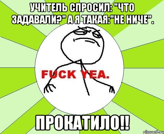 Учитель спросил: "Что задавали?" А я такая:"Не ниче". ПРОКАТИЛО!!, Мем фак е