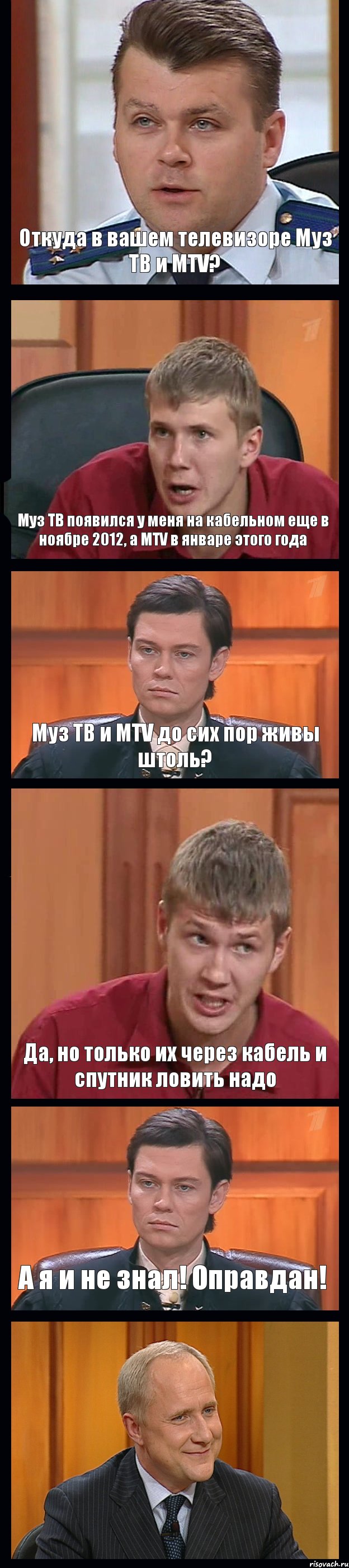 Откуда в вашем телевизоре Муз ТВ и MTV? Муз ТВ появился у меня на кабельном еще в ноябре 2012, а MTV в январе этого года Муз ТВ и MTV до сих пор живы штоль? Да, но только их через кабель и спутник ловить надо А я и не знал! Оправдан! , Комикс Федеральный судья