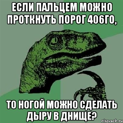 если пальцем можно проткнуть порог 406го, то ногой можно сделать дыру в днище?, Мем Филосораптор