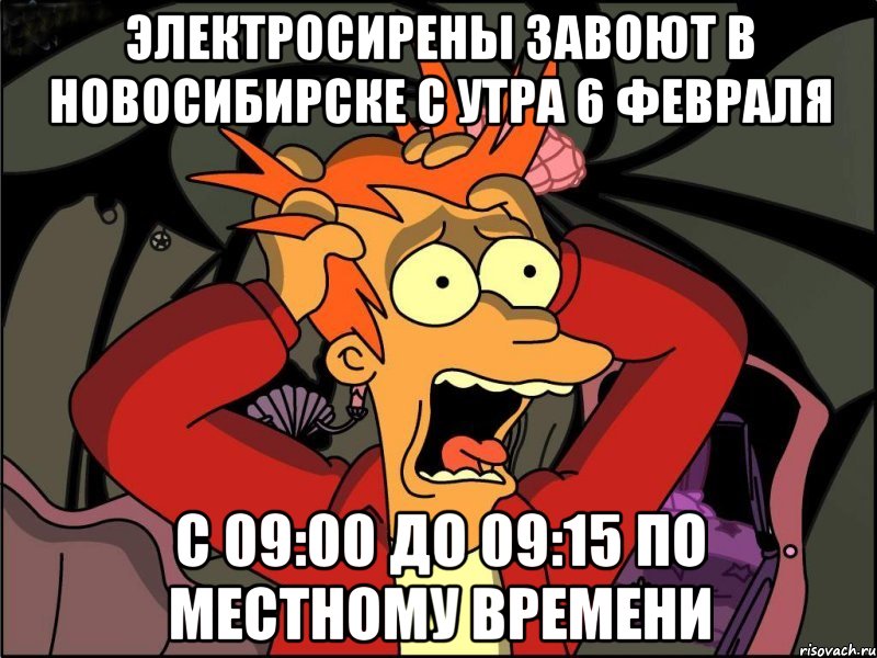 Электросирены завоют в Новосибирске с утра 6 февраля с 09:00 до 09:15 по местному времени, Мем Фрай в панике