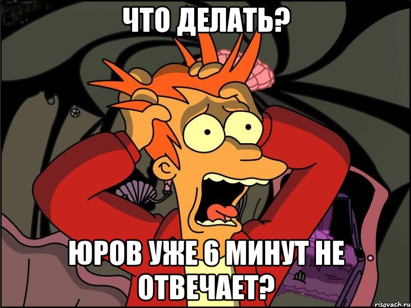 что делать? юров уже 6 минут не отвечает?, Мем Фрай в панике