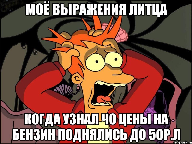 моё выражения литца когда узнал чо цены на бензин поднялись до 50р.л, Мем Фрай в панике