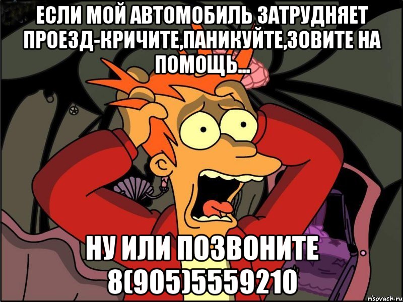 Если мой автомобиль затрудняет проезд-кричите,паникуйте,зовите на помощь... Ну или позвоните 8(905)5559210, Мем Фрай в панике