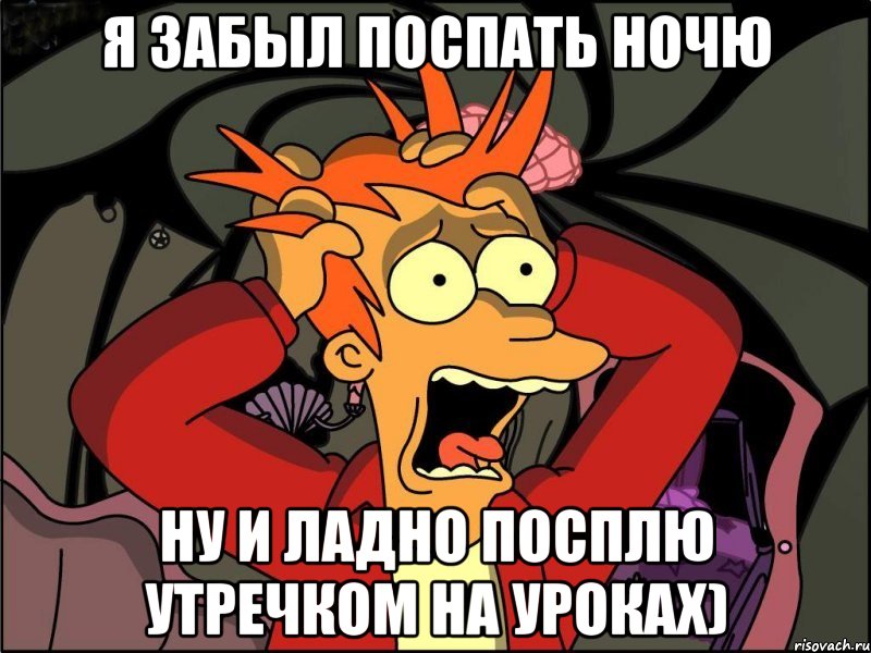 Я ЗАБЫЛ ПОСПАТЬ НОЧЮ НУ и ладно посплю утречком на уроках), Мем Фрай в панике