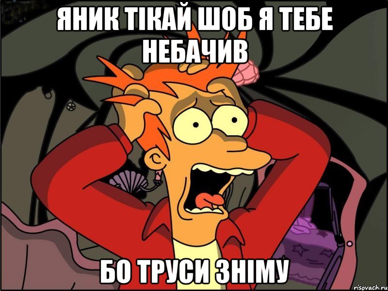 Яник тікай шоб я тебе небачив бо труси зніму, Мем Фрай в панике