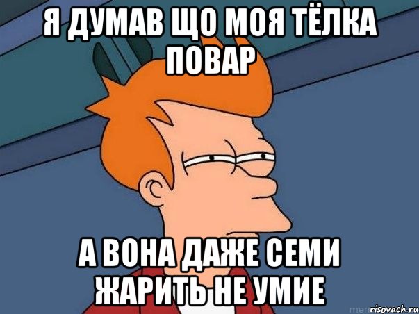 я думав що моя тёлка повар а вона даже семи жарить не умие, Мем  Фрай (мне кажется или)