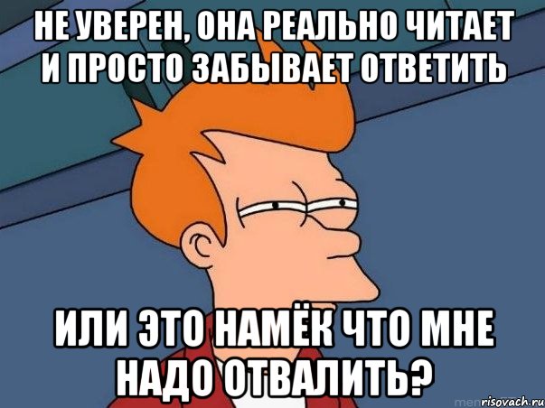 Не уверен, она реально читает и просто забывает ответить или это намёк что мне надо отвалить?, Мем  Фрай (мне кажется или)