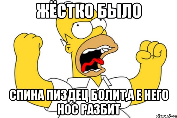 Жёстко было спина Пиздец болит,а е него нос разбит, Мем Разъяренный Гомер