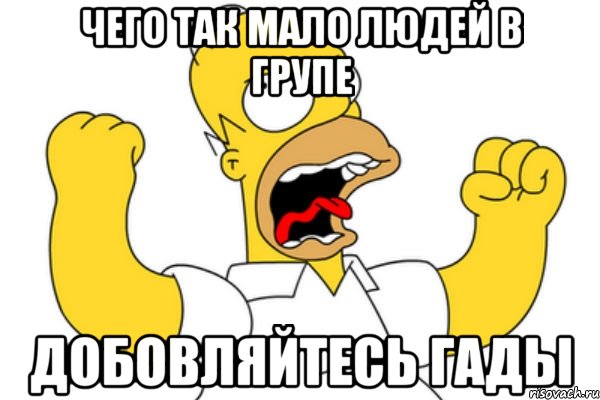 ЧЕГО ТАК МАЛО ЛЮДЕЙ В ГРУПЕ ДОБОВЛЯЙТЕСЬ ГАДЫ, Мем Разъяренный Гомер