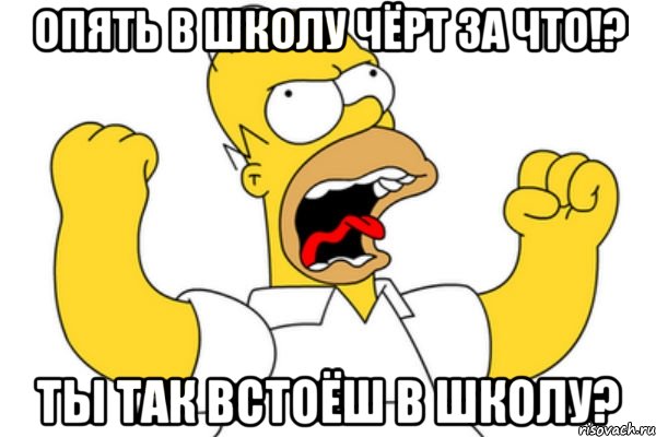 опять в школу чёрт за что!? ты так встоёш в школу?, Мем Разъяренный Гомер