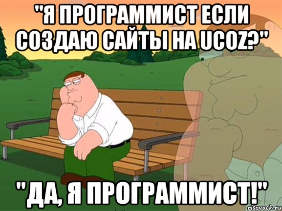 "Я программист если создаю сайты на Ucoz?" "Да, я программист!", Мем Задумчивый Гриффин