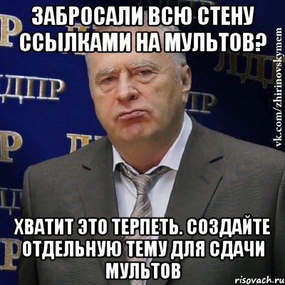 Забросали всю стену ссылками на мультов? Хватит это терпеть. Создайте отдельную тему для сдачи мультов, Мем Хватит это терпеть (Жириновский)