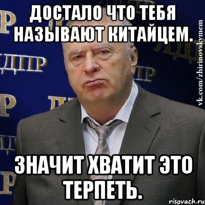 Достало что тебя называют китайцем. Значит хватит это терпеть., Мем Хватит это терпеть (Жириновский)