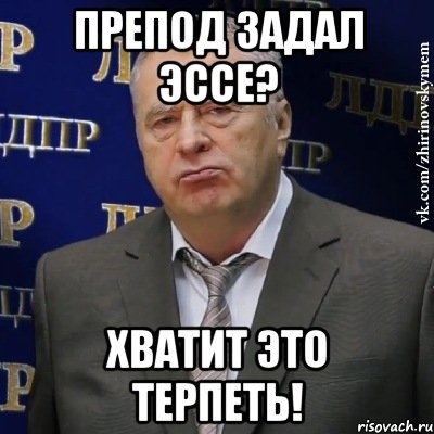 Препод задал эссе? хватит это терпеть!, Мем Хватит это терпеть (Жириновский)