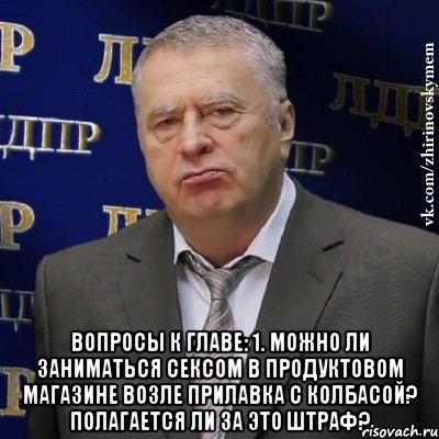  Вопросы к главе: 1. Можно ли заниматься сексом в продуктовом магазине возле прилавка с колбасой? Полагается ли за это штраф?, Мем Хватит это терпеть (Жириновский)