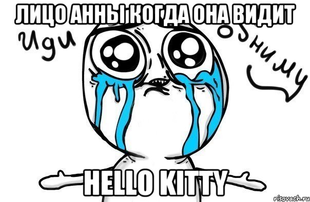 Лицо Анны когда она видит HELLO KITTY, Мем Иди обниму