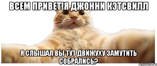 Всем привет!Я Джонни Кэтсвилл Я слышал вы тут движуху замутить собрались?, Мем   Кэтсвилл