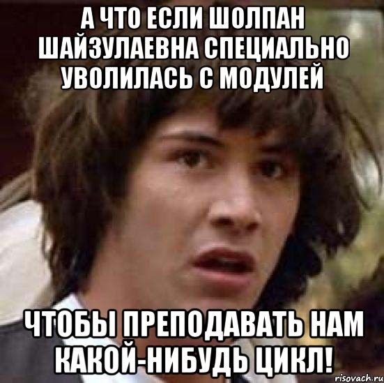 А что если Шолпан Шайзулаевна специально уволилась с модулей чтобы преподавать нам какой-нибудь цикл!, Мем А что если (Киану Ривз)