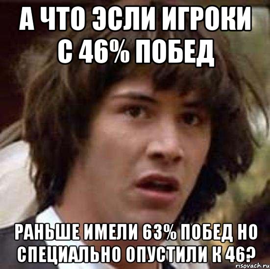 А что эсли игроки с 46% побед Раньше имели 63% побед но специально опустили к 46?, Мем А что если (Киану Ривз)