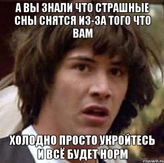 а вы знали что страшные сны снятся из-за того что вам ХОЛОДНО просто укройтесь и всё будет норм, Мем А что если (Киану Ривз)