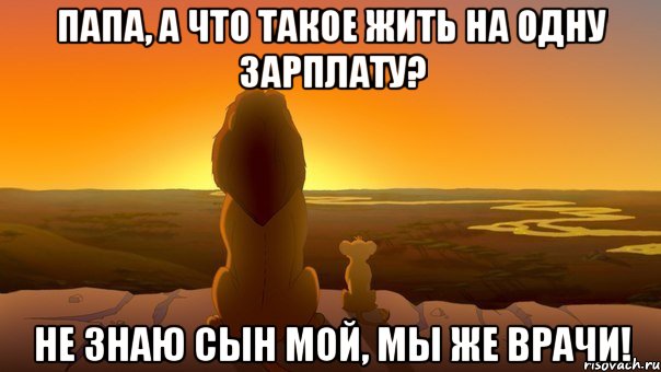 Папа, а что такое жить на одну зарплату? Не знаю сын мой, мы же врачи!