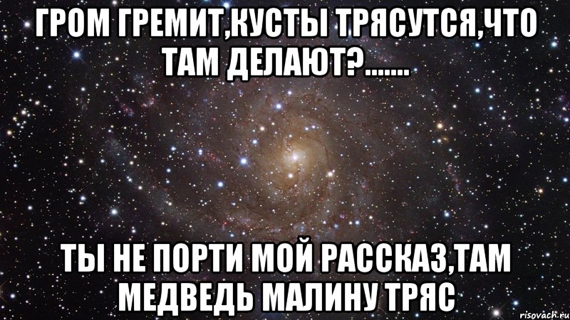 Гром гремит,кусты трясутся,что там делают?....... ты не порти мой рассказ,там медведь малину тряс, Мем  Космос (офигенно)