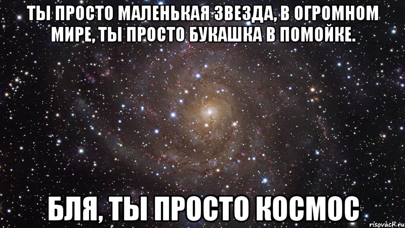 Ты просто маленькая звезда, в огромном мире, ты просто букашка в помойке. Бля, ты просто космос, Мем  Космос (офигенно)