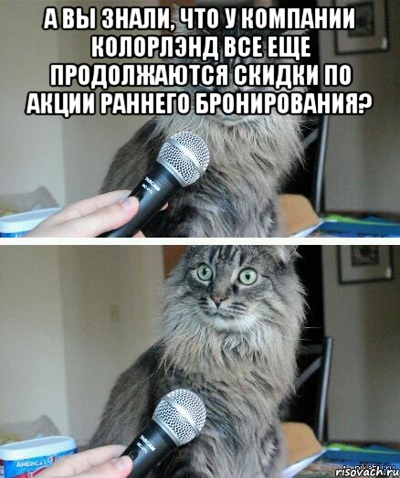 А Вы знали, что у компании КолорЛэнд все еще продолжаются скидки по акции раннего бронирования? , Комикс  кот с микрофоном
