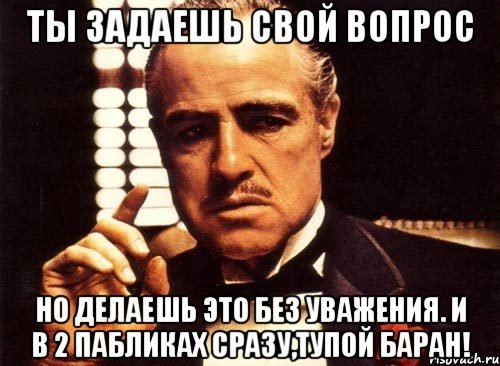 Ты задаешь свой вопрос но делаешь это без уважения. и в 2 пабликах сразу,тупой баран!, Мем крестный отец