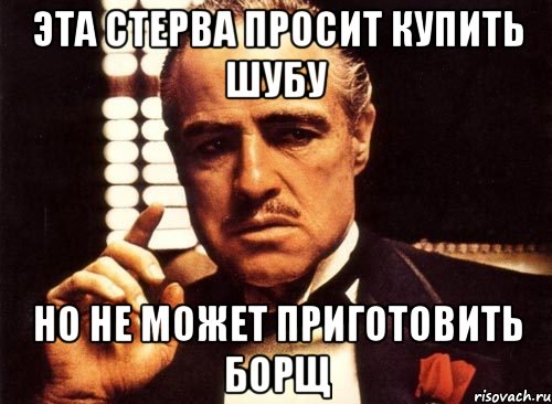 ЭТА СТЕРВА ПРОСИТ КУПИТЬ ШУБУ НО НЕ МОЖЕТ ПРИГОТОВИТЬ БОРЩ, Мем крестный отец